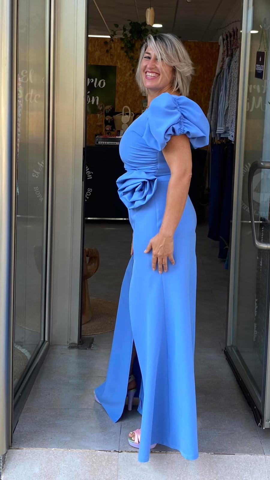 Vestido Azul Con Lazo Lateral